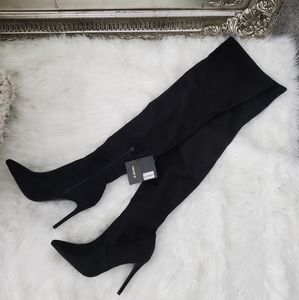 New! FOREVER 21 Faux Suede Over-the-Knee Black Boots. Size 10. New witb tags, no